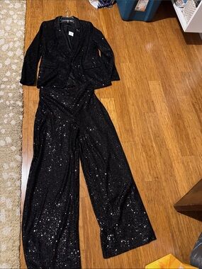 2pc Banana Republic Black Sequin Wide-Leg Pants with Matching Blazer